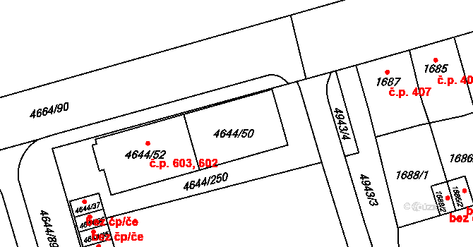 Litomyšlské Předměstí 602,603, Vysoké Mýto na parcele st. 4644/50 v KÚ Vysoké Mýto, Katastrální mapa