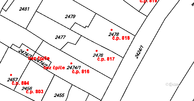 Třešť 817 na parcele st. 2476 v KÚ Třešť, Katastrální mapa