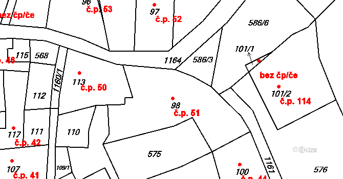 Bohdíkov 51 na parcele st. 98 v KÚ Dolní Bohdíkov, Katastrální mapa