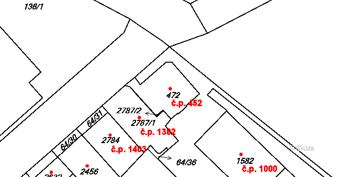 Neratovice 452 na parcele st. 472 v KÚ Neratovice, Katastrální mapa