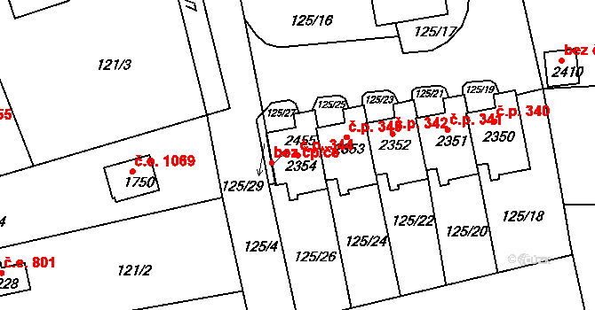 Rajchardov 344, Hradištko na parcele st. 2354 v KÚ Hradištko pod Medníkem, Katastrální mapa
