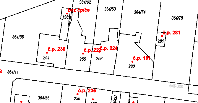 Nučice 224 na parcele st. 256 v KÚ Nučice u Rudné, Katastrální mapa