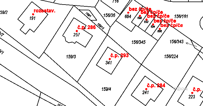 Velké Přílepy 293 na parcele st. 341 v KÚ Velké Přílepy, Katastrální mapa
