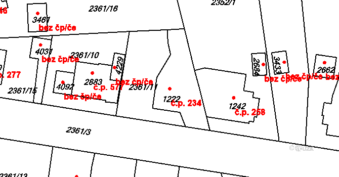 Týnské Předměstí 234, Domažlice na parcele st. 1222 v KÚ Domažlice, Katastrální mapa