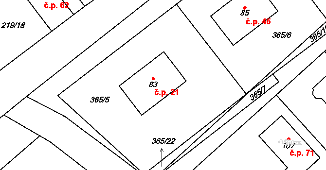 Kvasetice 21, Plánice na parcele st. 83 v KÚ Kvasetice, Katastrální mapa