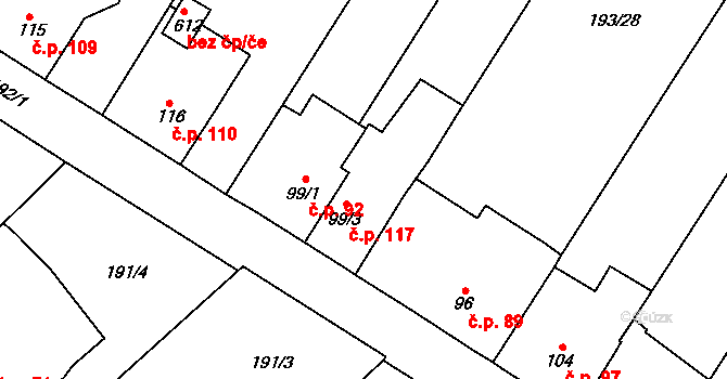 Staré Město nad Metují 117, Náchod na parcele st. 99/3 v KÚ Staré Město nad Metují, Katastrální mapa