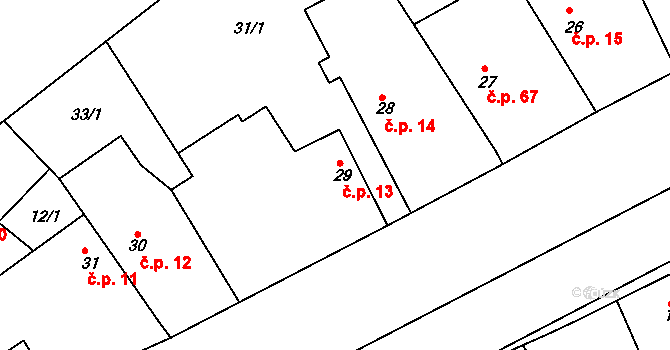 Trnávka 13 na parcele st. 29 v KÚ Trnávka, Katastrální mapa