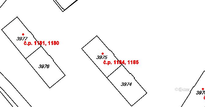 Bílé Předměstí 1184,1185, Pardubice na parcele st. 3975 v KÚ Pardubice, Katastrální mapa