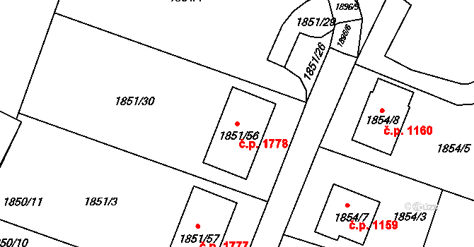 Liberec XXX-Vratislavice nad Nisou 1778, Liberec na parcele st. 1851/56 v KÚ Vratislavice nad Nisou, Katastrální mapa