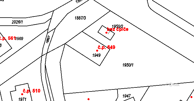 Bludov 649 na parcele st. 1949 v KÚ Bludov, Katastrální mapa