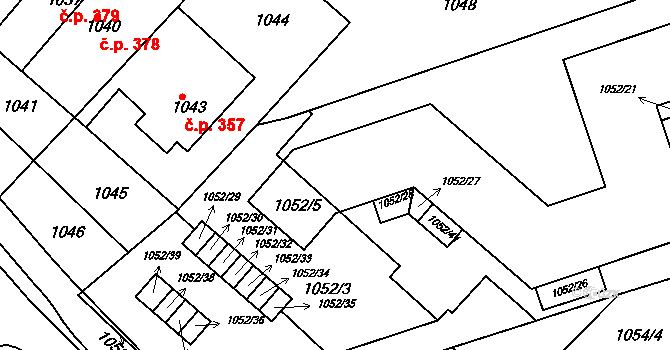 Komín 1315, Brno na parcele st. 1052/1 v KÚ Komín, Katastrální mapa