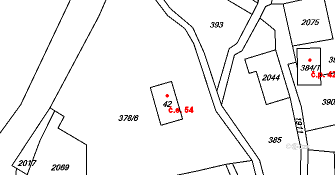 Mařenice 54 na parcele st. 42 v KÚ Mařenice, Katastrální mapa