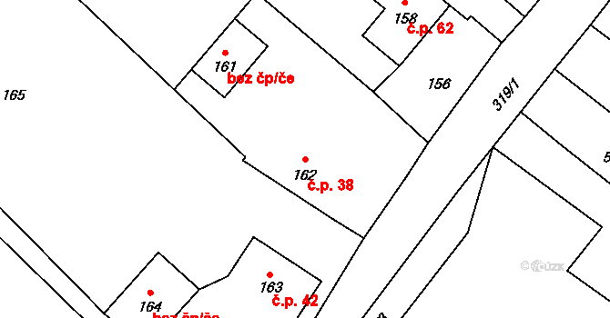 Jestřabí 38, Fulnek na parcele st. 162 v KÚ Jestřabí u Fulneku, Katastrální mapa