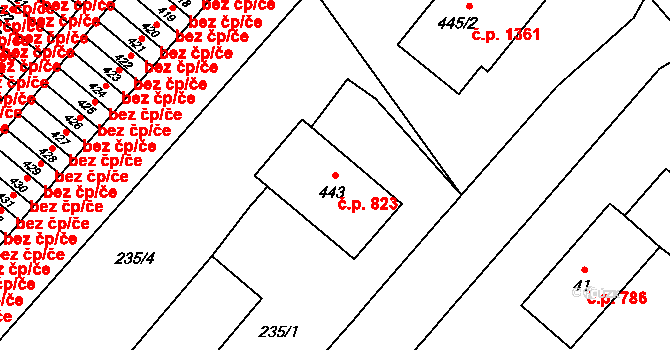Kopřivnice 823 na parcele st. 443 v KÚ Kopřivnice, Katastrální mapa