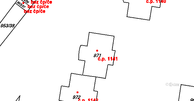 Kopřivnice 1141 na parcele st. 971 v KÚ Kopřivnice, Katastrální mapa