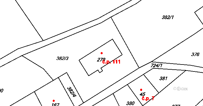 Těpeře 111, Železný Brod na parcele st. 279 v KÚ Chlístov u Železného Brodu, Katastrální mapa