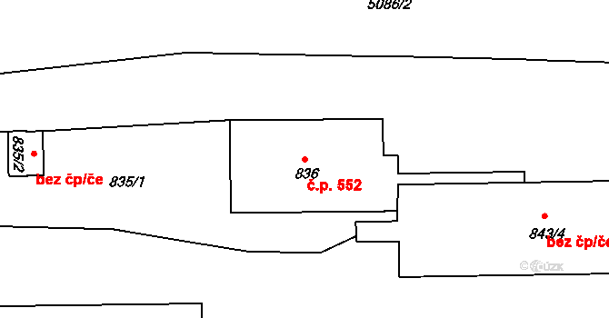 Louny 552 na parcele st. 836 v KÚ Louny, Katastrální mapa