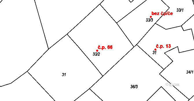 Babice 66, Okrouhlice na parcele st. 33/2 v KÚ Babice u Okrouhlice, Katastrální mapa