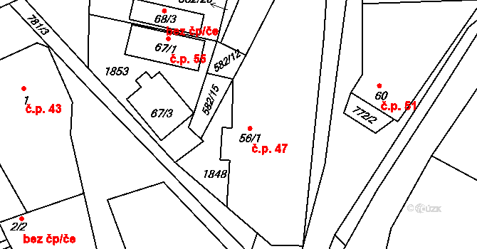 Skuhrov 47 na parcele st. 56/1 v KÚ Skuhrov u Havlíčkova Brodu, Katastrální mapa