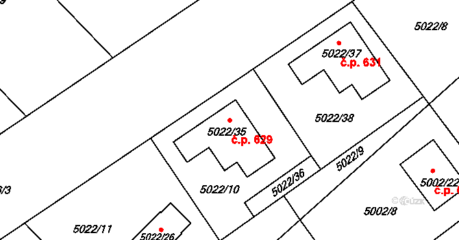 Sviadnov 629 na parcele st. 5022/35 v KÚ Sviadnov, Katastrální mapa