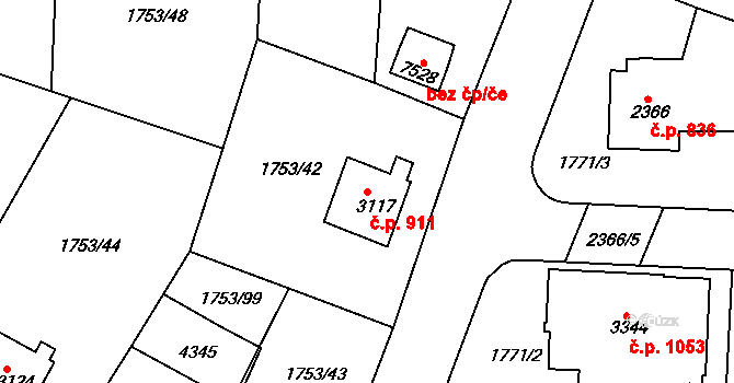 Havlíčkův Brod 911 na parcele st. 3117 v KÚ Havlíčkův Brod, Katastrální mapa