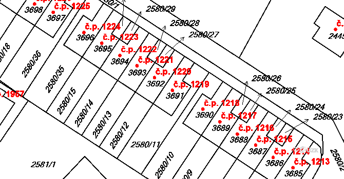Havlíčkův Brod 1219 na parcele st. 3691 v KÚ Havlíčkův Brod, Katastrální mapa
