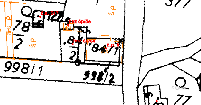 Potštejn 5 na parcele st. 84/1 v KÚ Potštejn, Katastrální mapa