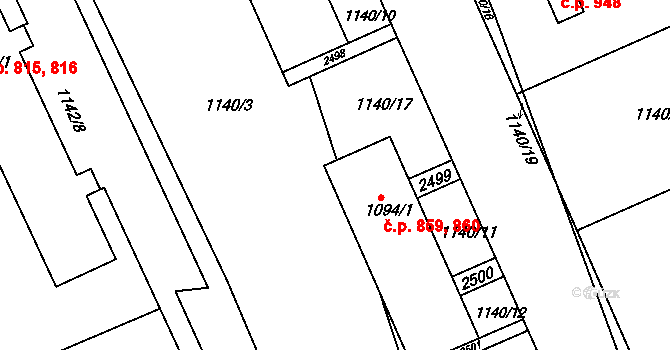 Vamberk 859,860 na parcele st. 1094/1 v KÚ Vamberk, Katastrální mapa