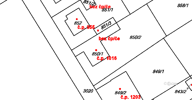 Rychnov nad Kněžnou 1016 na parcele st. 850/1 v KÚ Rychnov nad Kněžnou, Katastrální mapa