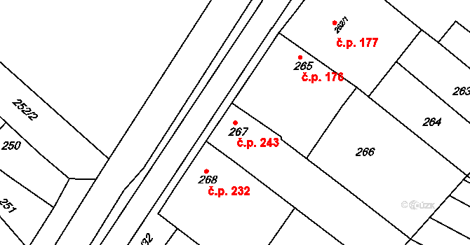 Hrušky 243 na parcele st. 267 v KÚ Hrušky, Katastrální mapa