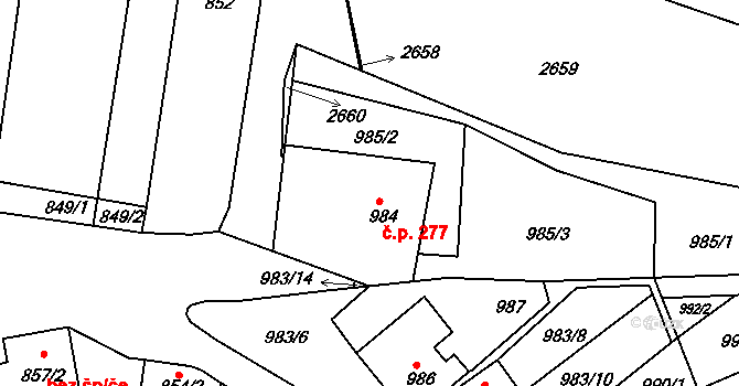 Perná 277 na parcele st. 984 v KÚ Perná, Katastrální mapa
