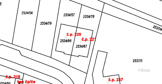Milovice 221 na parcele st. 2534/87 v KÚ Milovice u Mikulova, Katastrální mapa