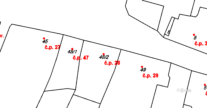 Bílavsko 28, Bystřice pod Hostýnem na parcele st. 48/2 v KÚ Bílavsko, Katastrální mapa