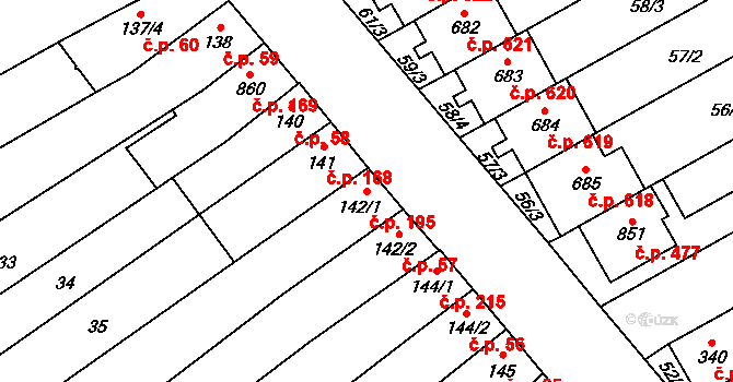 Kvasice 195 na parcele st. 142/1 v KÚ Kvasice, Katastrální mapa