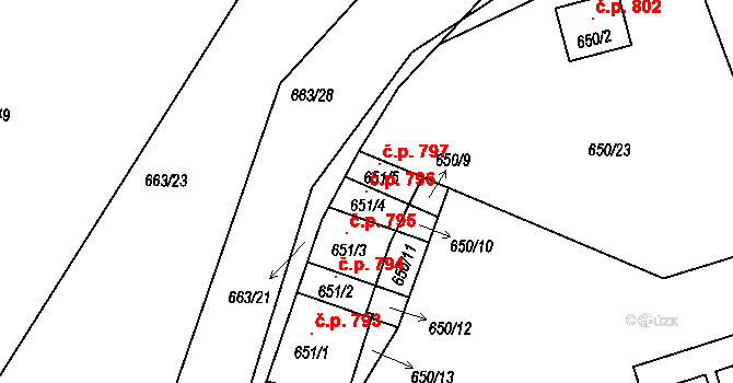 Štěnovice 796 na parcele st. 651/4 v KÚ Štěnovice, Katastrální mapa