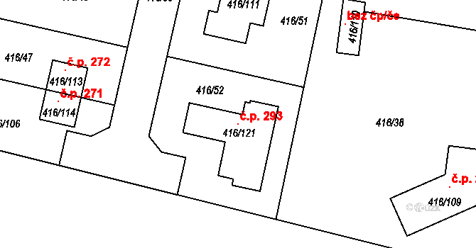 Bdeněves 293 na parcele st. 416/121 v KÚ Bdeněves, Katastrální mapa