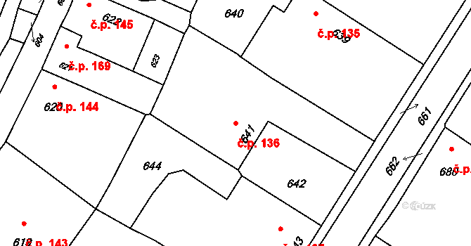 Hustopeče nad Bečvou 136 na parcele st. 641 v KÚ Hustopeče nad Bečvou, Katastrální mapa