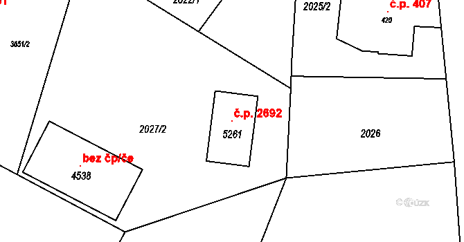Rožnov pod Radhoštěm 2692 na parcele st. 5261 v KÚ Rožnov pod Radhoštěm, Katastrální mapa