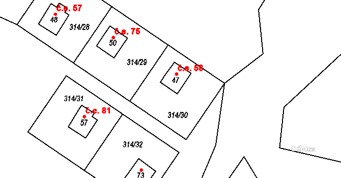 Jablonná 58, Chyše na parcele st. 47 v KÚ Jablonná u Chyší, Katastrální mapa