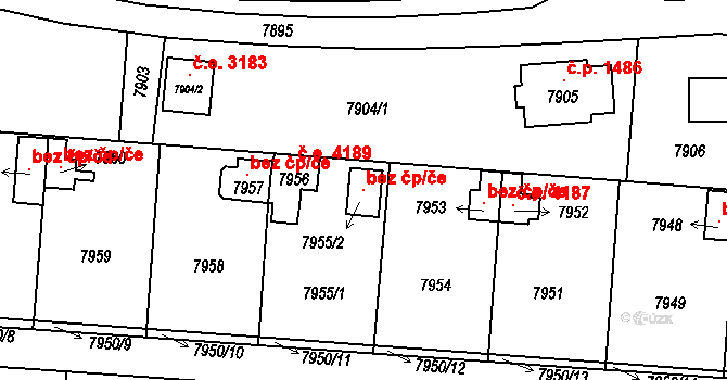 Most 119853442 na parcele st. 7955/2 v KÚ Most II, Katastrální mapa