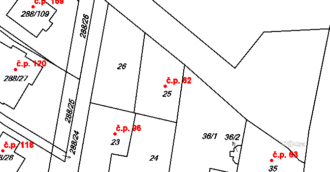 Pávov 62, Jihlava na parcele st. 25 v KÚ Pávov, Katastrální mapa