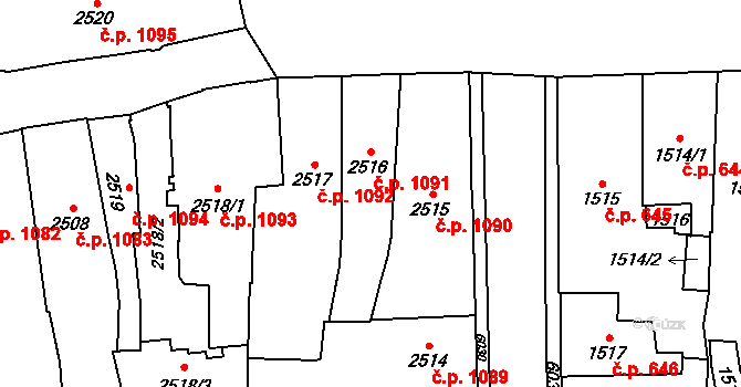 Jihlava 1091 na parcele st. 2516 v KÚ Jihlava, Katastrální mapa