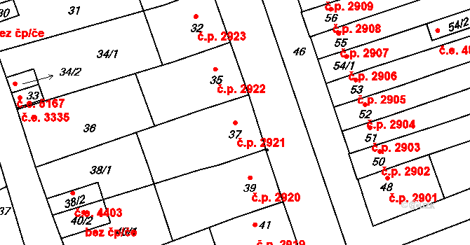 Helenín 2921, Jihlava na parcele st. 37 v KÚ Helenín, Katastrální mapa
