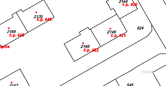 Lyžbice 422, Třinec na parcele st. 2146 v KÚ Lyžbice, Katastrální mapa