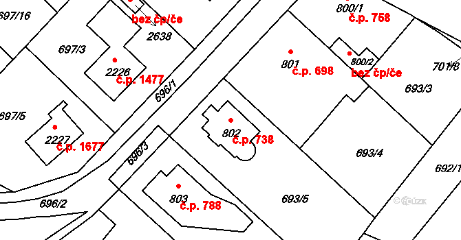 Říčany 738 na parcele st. 802 v KÚ Říčany u Prahy, Katastrální mapa