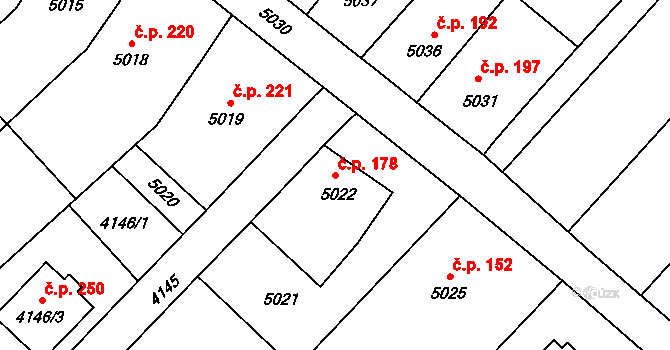 Lukovany 178 na parcele st. 5022 v KÚ Lukovany, Katastrální mapa