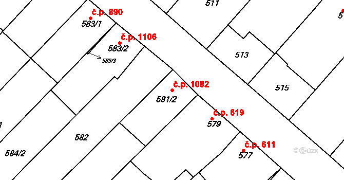 Mistřín 1082, Svatobořice-Mistřín na parcele st. 581/2 v KÚ Mistřín, Katastrální mapa