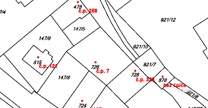 Humny 7, Pchery na parcele st. 726/1 v KÚ Pchery, Katastrální mapa