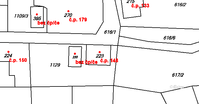 Rychaltice 148, Hukvaldy na parcele st. 223 v KÚ Rychaltice, Katastrální mapa