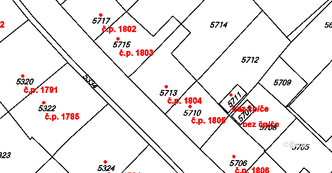 Kročehlavy 1804, Kladno na parcele st. 5713 v KÚ Kročehlavy, Katastrální mapa